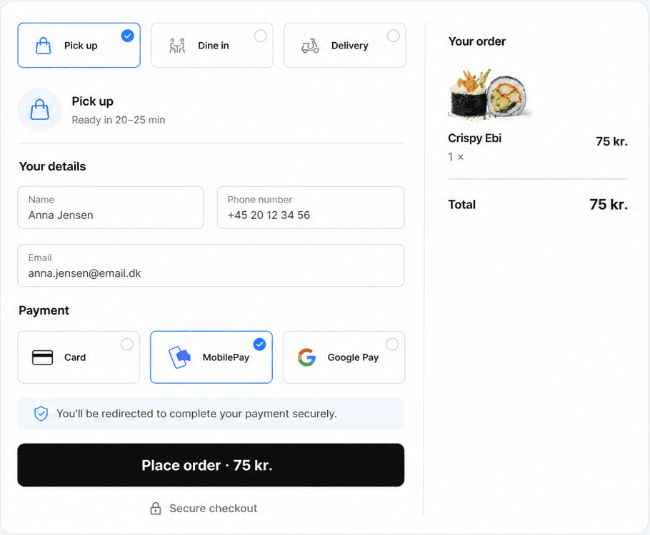 A Plenty checkout with fulfillment choices, customer details, payment methods, and an order summary.