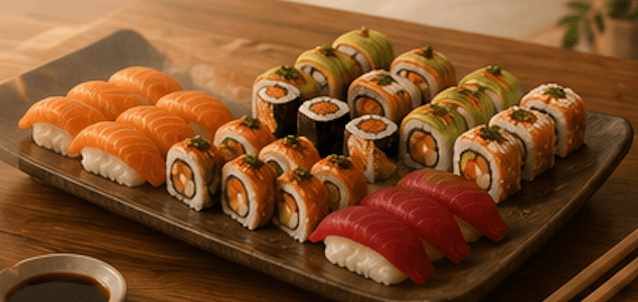 Art-directed sushi website hero
